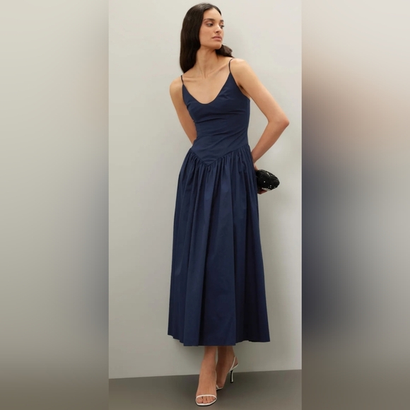 STAUD Dresses & Skirts - Navy Blue Sleeveless Gathered Waist Maxi Dress